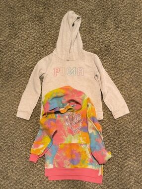 Puma Light Gray Hoodie with Multicolor Tie-Dye Layer and 'Love' Graphic